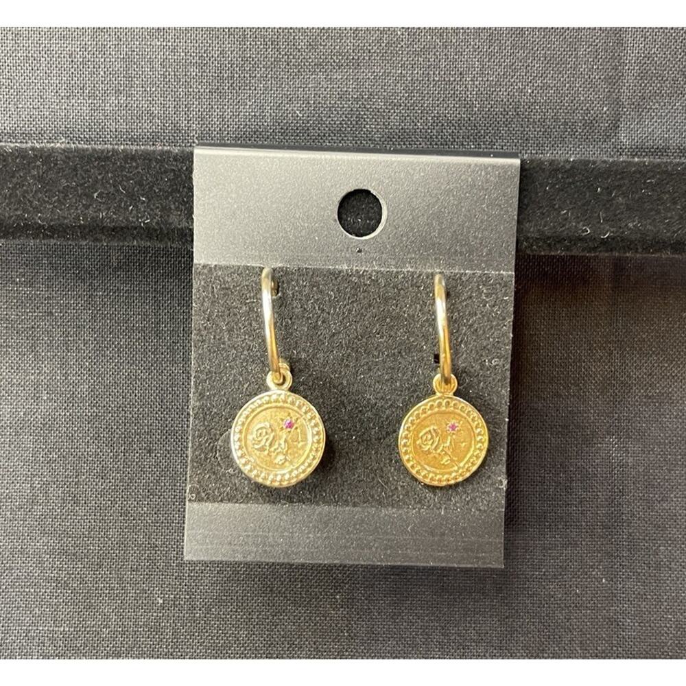 Meadowlark Amulet Love Earrings Sterling Gold Plated Pink Sapphire Charm Earring